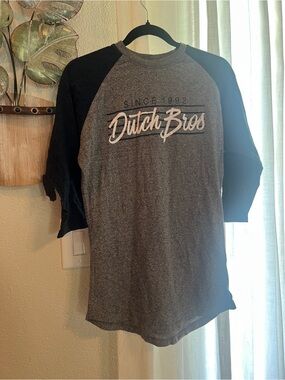 Dutch Bros Gray and Black Raglan Baseball Tee